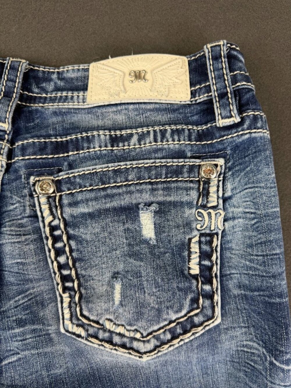 Miss Me Womens Blue Skinny Jeans Denim Whisker Medium Wash Everyday Comfort 29 - Picture 4 of 6